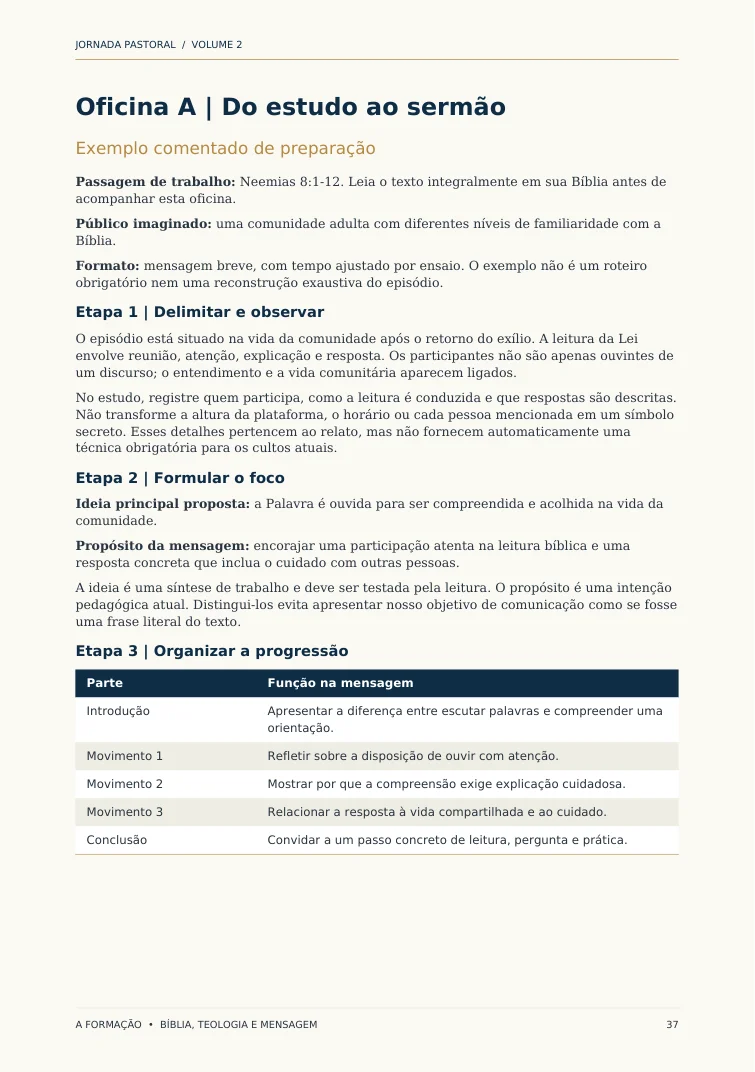 Página real: oficina de preparação de sermão